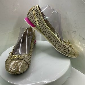 Guess WGCrawford gold sequin toe logo print ballet flat size 10